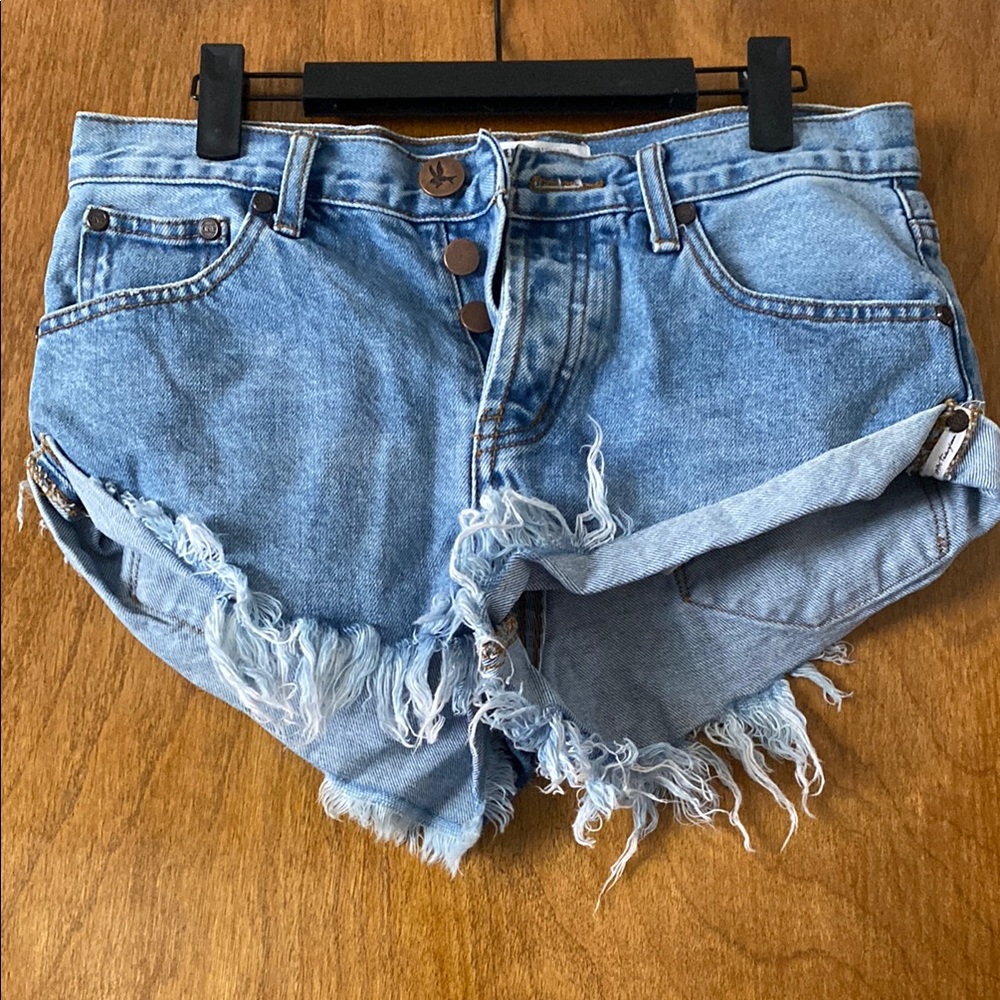 One Teaspoon Light Blue Distressed Jean Shorts